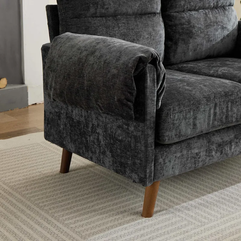 Canapé 2 places compact en chenille douce noire 124x70x85cm BIRCHSHELF