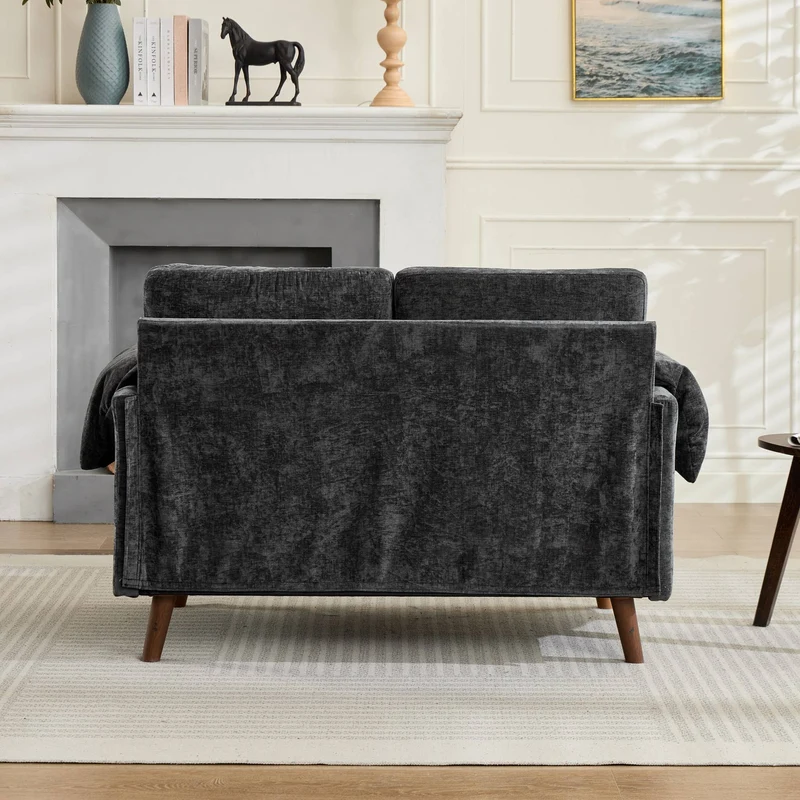 Canapé 2 places compact en chenille douce noire 124x70x85cm BIRCHSHELF