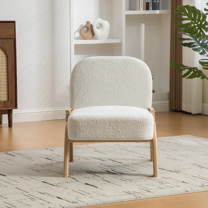 Fauteuil lounge scandinave en tissu chenille ivoire confort moderne 72x61x78cm BIRCHCHAIR
