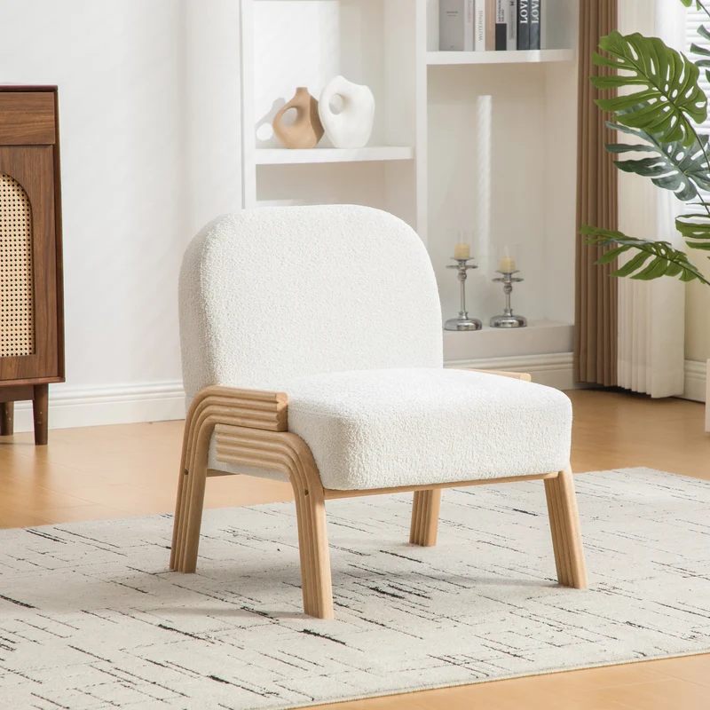 Fauteuil lounge scandinave en tissu chenille ivoire confort moderne 72x61x78cm BIRCHCHAIR
