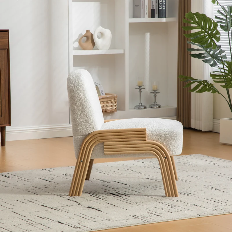 Fauteuil lounge scandinave en tissu chenille ivoire confort moderne 72x61x78cm BIRCHCHAIR