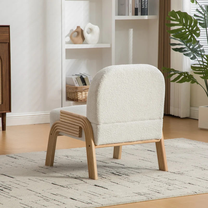 Fauteuil lounge scandinave en tissu chenille ivoire confort moderne 72x61x78cm BIRCHCHAIR