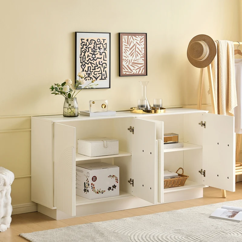 Buffet blanc moderne design arqué 4 portes 160x38x80cm BRACT