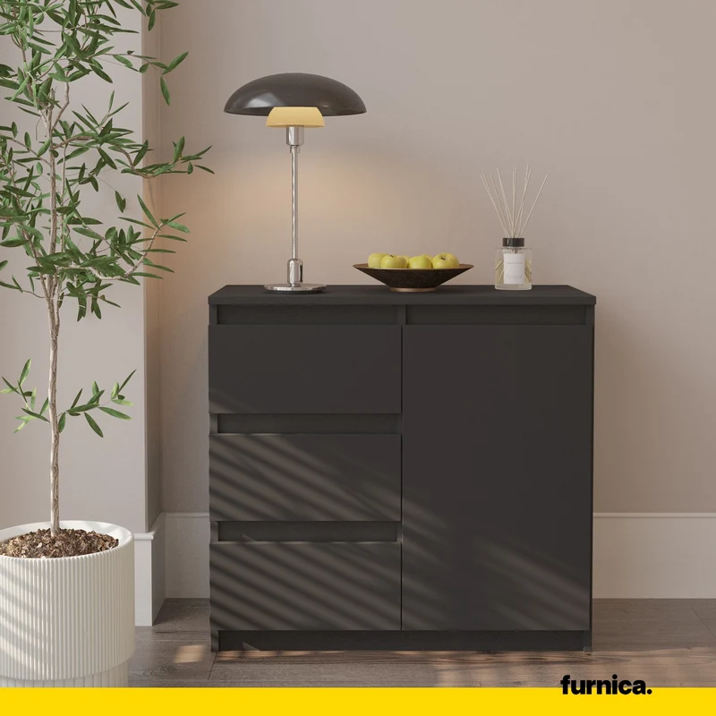 MIKEL - Commode 3 Tiroirs et 1 Porte - Armoire de Rangement pour Couloir/Chambre à Coucher - Buffet - H75cm L80cm P35cm (Anthracite)