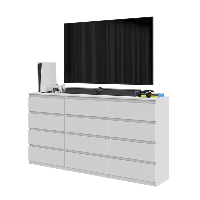 GABRIEL - Commode 12 Tiroirs (8+4) - H92cm L180cm P33cm (Blanc)