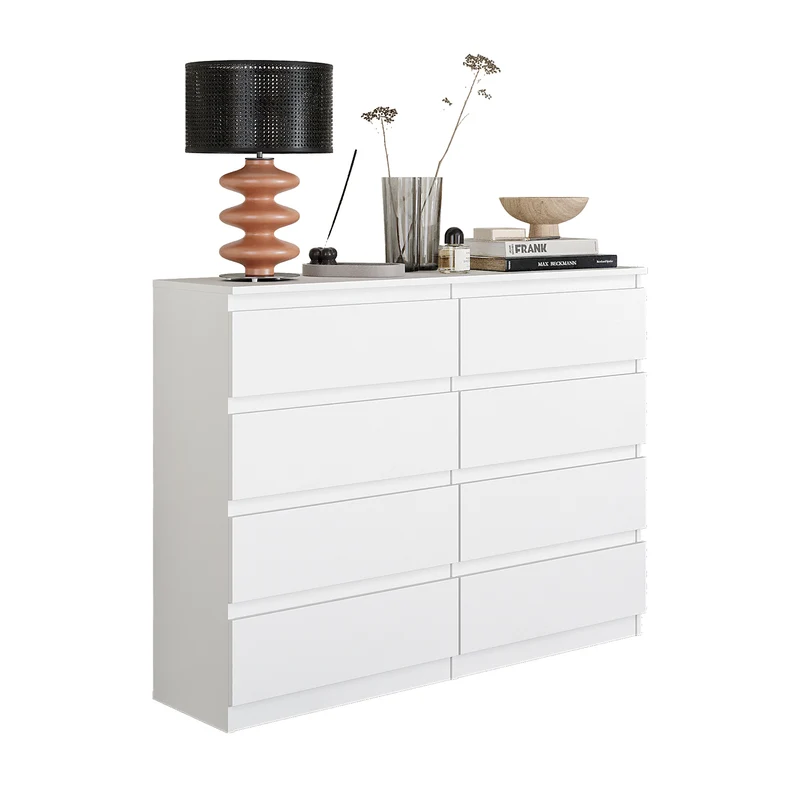 GABRIEL - Commode 8 Tiroirs - Buffet de Chevet - H92 cm L120 cm P33 cm (Blanc)