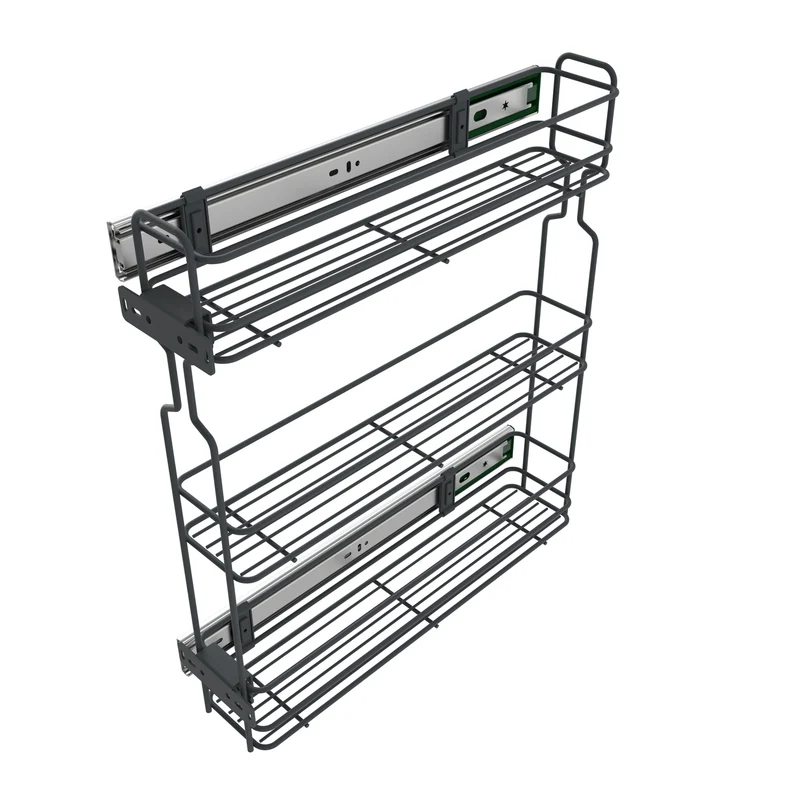 Rangement coulissant de 20 cm à fermeture latérale silencieuse - 3 paniers - Anthracite
