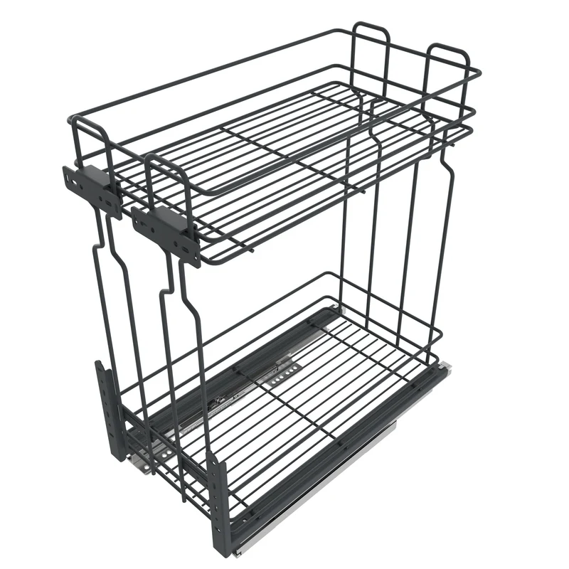 Rangement coulissant de 50 cm à fermeture silencieuse - 2 paniers - Anthracite
