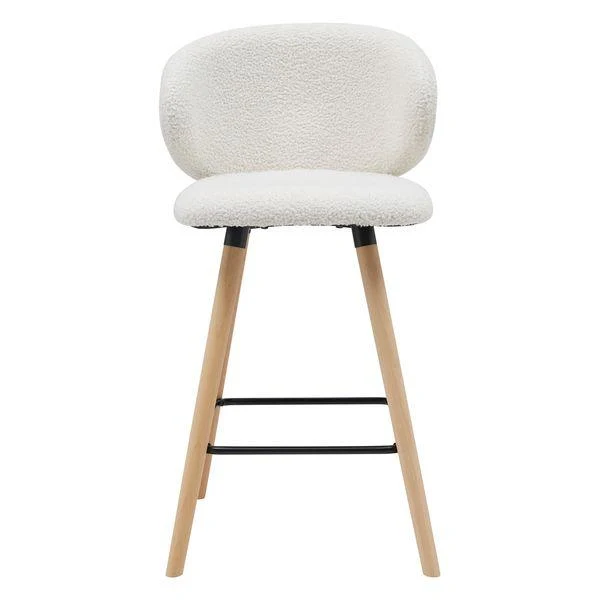 Chaise de bar tissu effet laine bouclette blanc