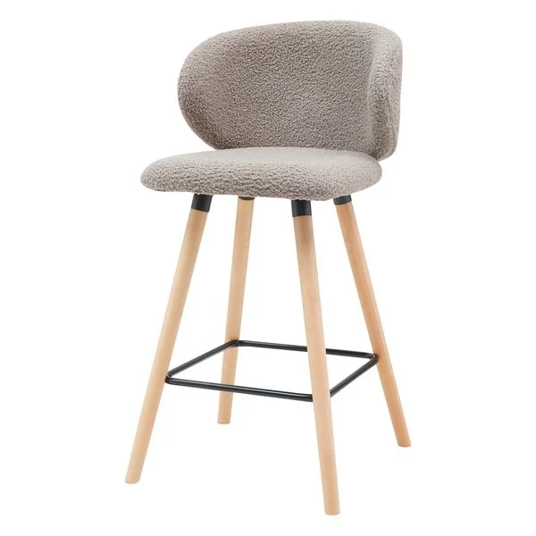 Chaise de bar tissu effet laine bouclette taupe