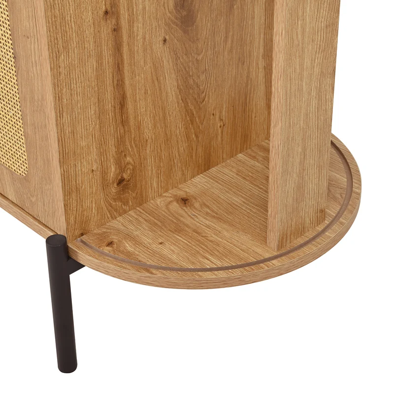 Buffet effet bois 2 portes en rotin et 3 tiroirs 140x 38x77,5cm BIRCHONE