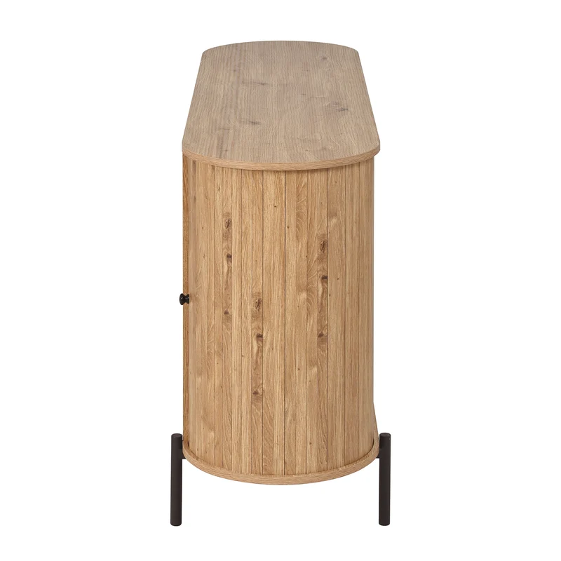 Buffet effet bois 2 portes en rotin et 3 tiroirs 140x 38x77,5cm BIRCHONE