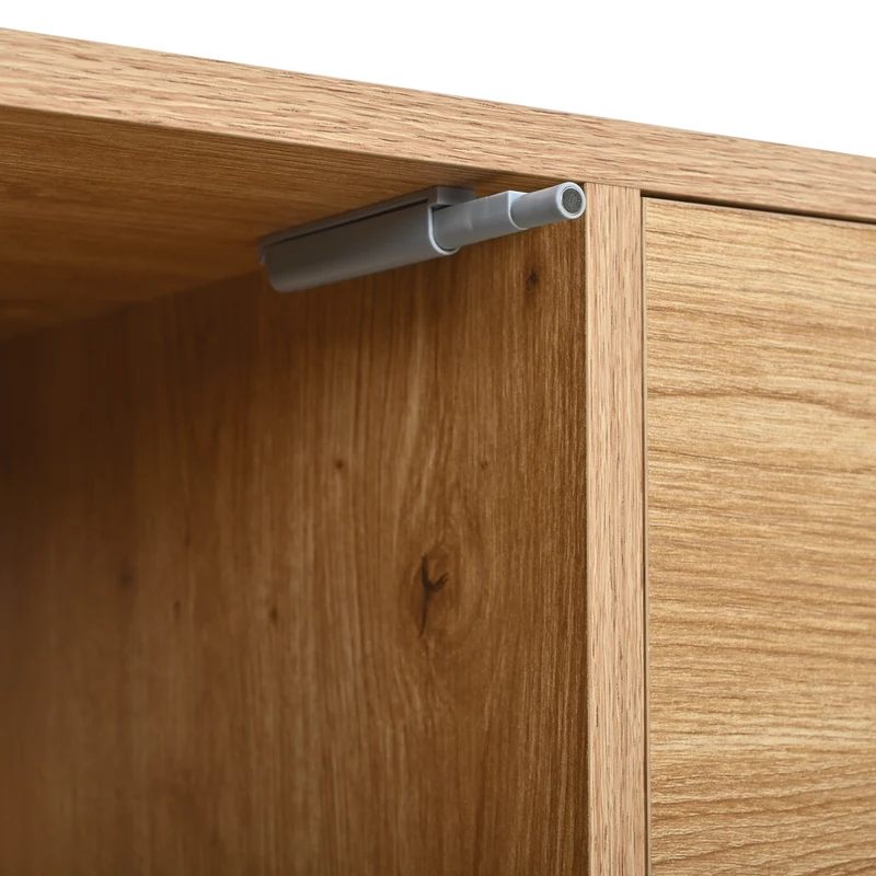 Buffet effet bois 2 portes en rotin et 3 tiroirs 140x 38x77,5cm BIRCHONE