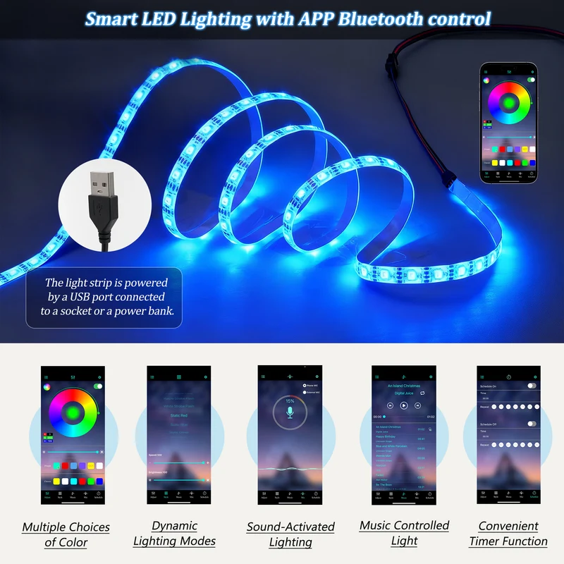 Meuble TV effet bois et noir avec LED 3 portes, 6 pieds BIRCHPLUS