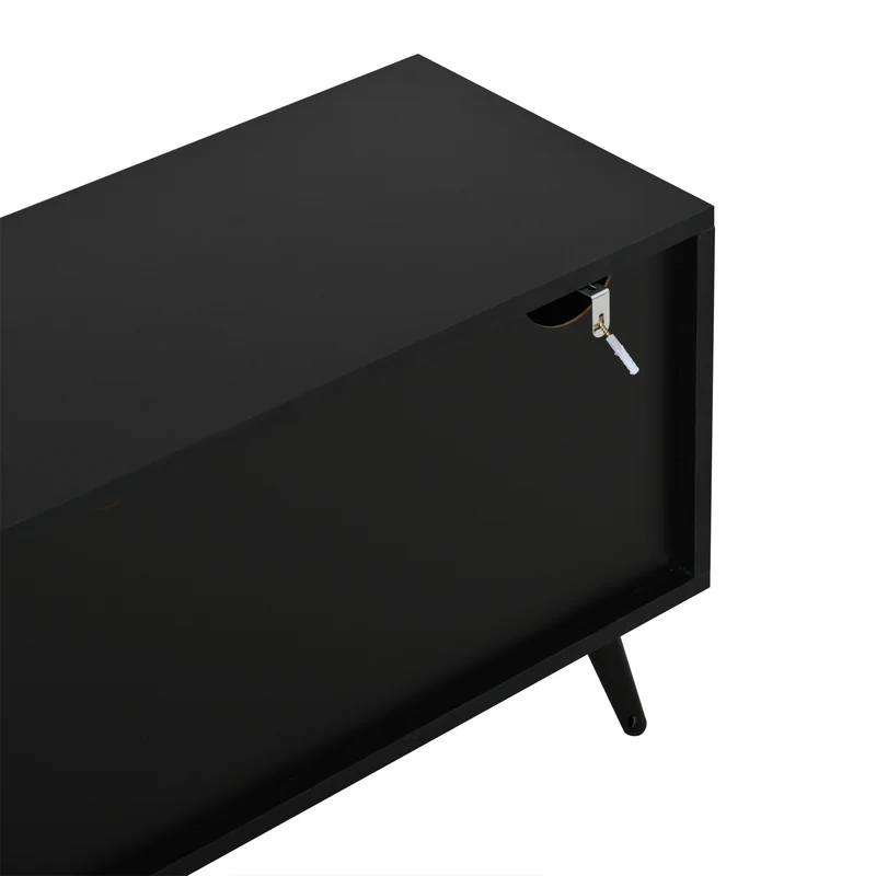 Meuble TV effet bois et noir avec LED 3 portes, 6 pieds BIRCHPLUS
