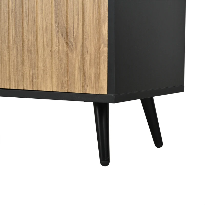 Meuble TV effet bois et noir avec LED 3 portes, 6 pieds BIRCHPLUS