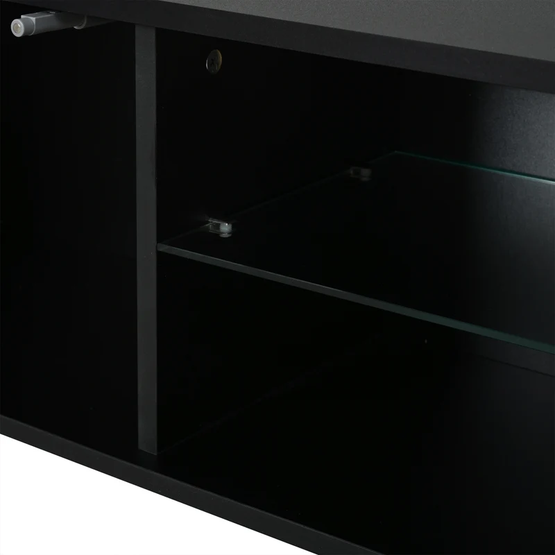 Meuble TV effet bois et noir avec LED 3 portes, 6 pieds BIRCHPLUS