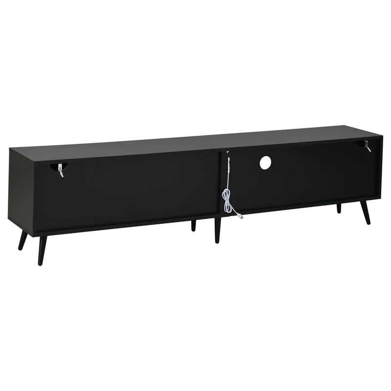 Meuble TV effet bois et noir avec LED 3 portes, 6 pieds BIRCHPLUS