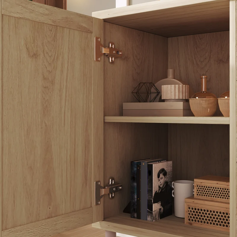 Buffet effet bois chêne 2 portes tressées 3 tiroirs 120x40x75cm BOOKCASEAIR