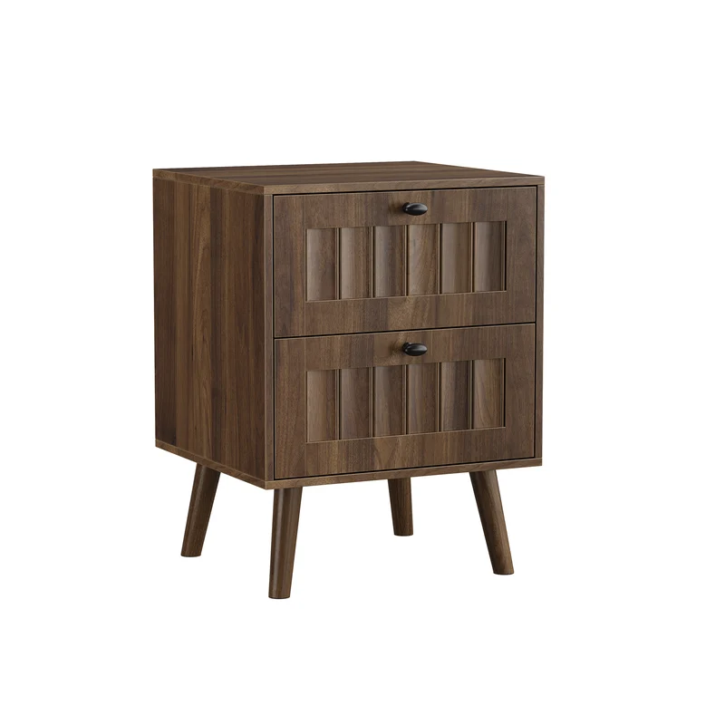 Table de chevet effet noyer design côtelé 2 tiroirs, 1 pièce BIRCHVANITY