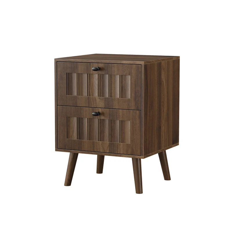 Table de chevet effet noyer design côtelé 2 tiroirs, 1 pièce BIRCHVANITY