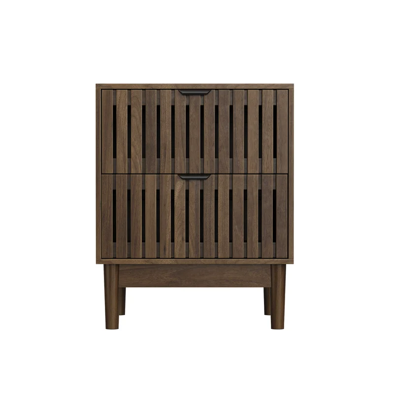 Table de chevet effet noyer à latte 2 tiroirs 45x39x56,5cm BIRCHVASE