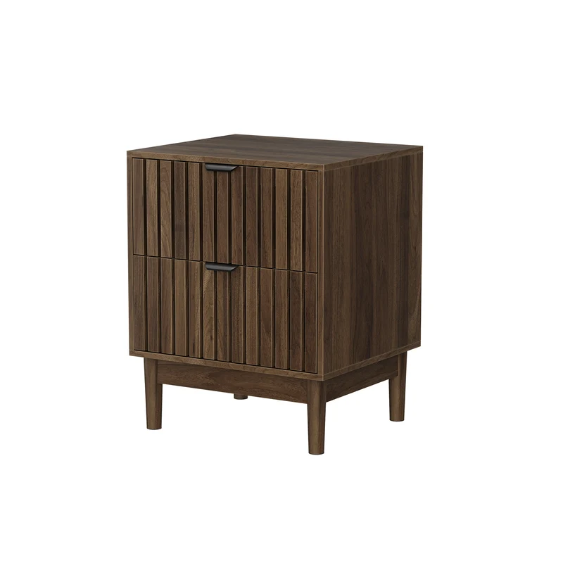 Table de chevet effet noyer à latte 2 tiroirs 45x39x56,5cm BIRCHVASE
