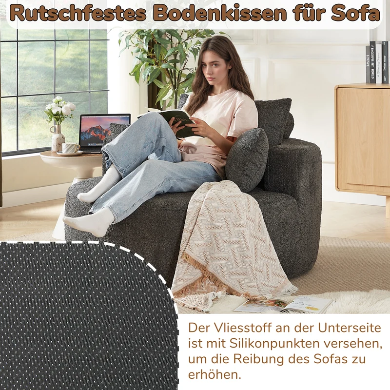 Fauteuil simple rond en chenille gris avec coussins sans montage BIRCHCONTAINER