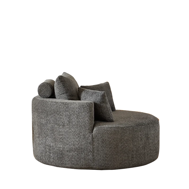Fauteuil simple rond en chenille gris avec coussins sans montage BIRCHCONTAINER