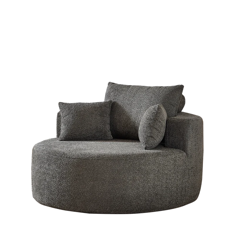 Fauteuil simple rond en chenille gris avec coussins sans montage BIRCHCONTAINER