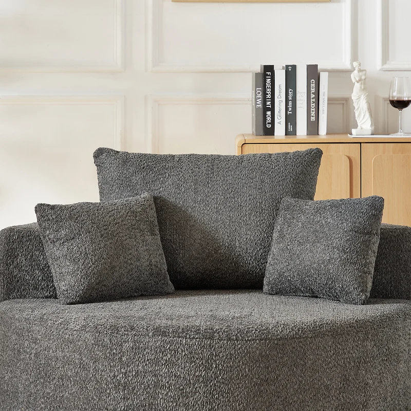 Fauteuil simple rond en chenille gris avec coussins sans montage BIRCHCONTAINER