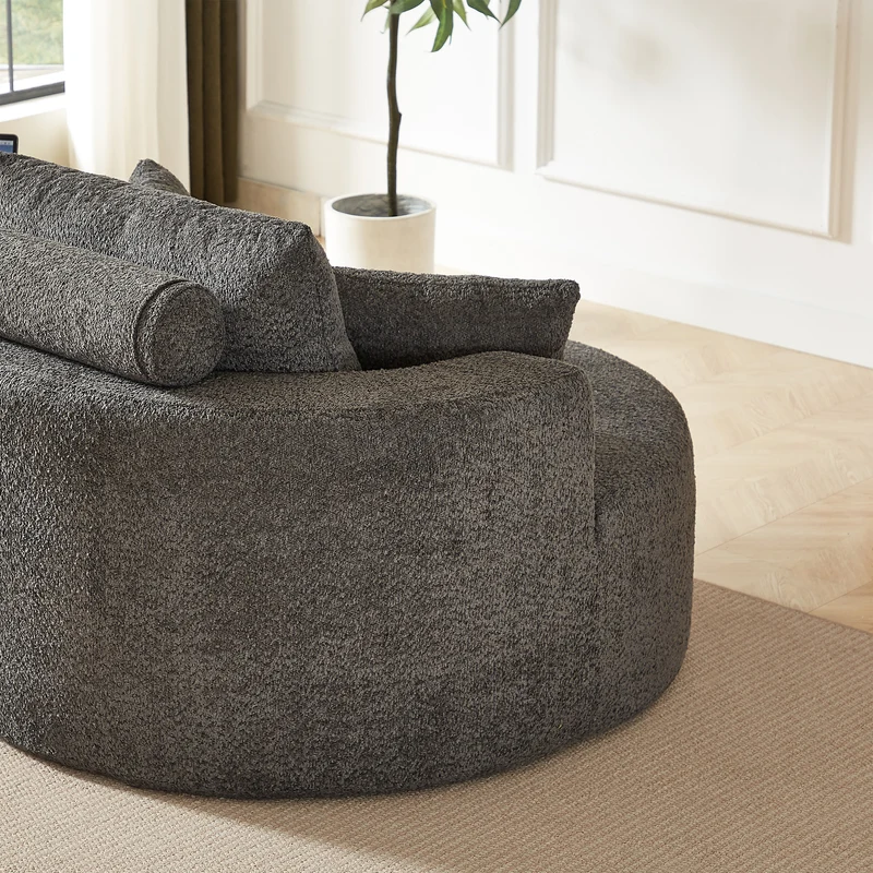 Fauteuil simple rond en chenille gris avec coussins sans montage BIRCHCONTAINER