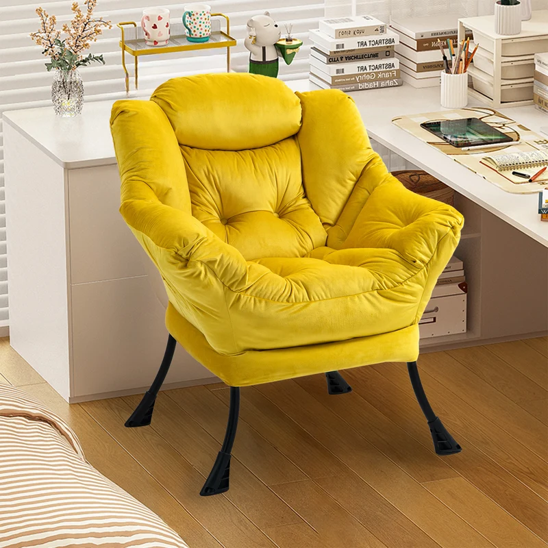 Fauteuil rembouré tissu jaune en pieds métal poche latérale 75x80x85cm BOOKCASEEDGE