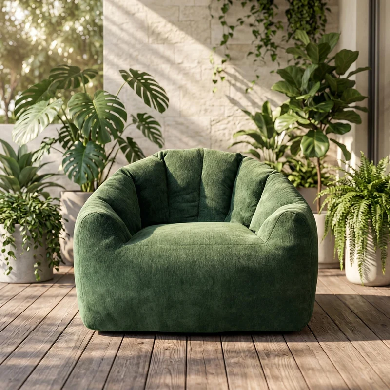 Fauteuil pouf bean bag rond tissu flanelle vert avec paillettes sans montage 99x86x64cm CHROMEBOOKCASE