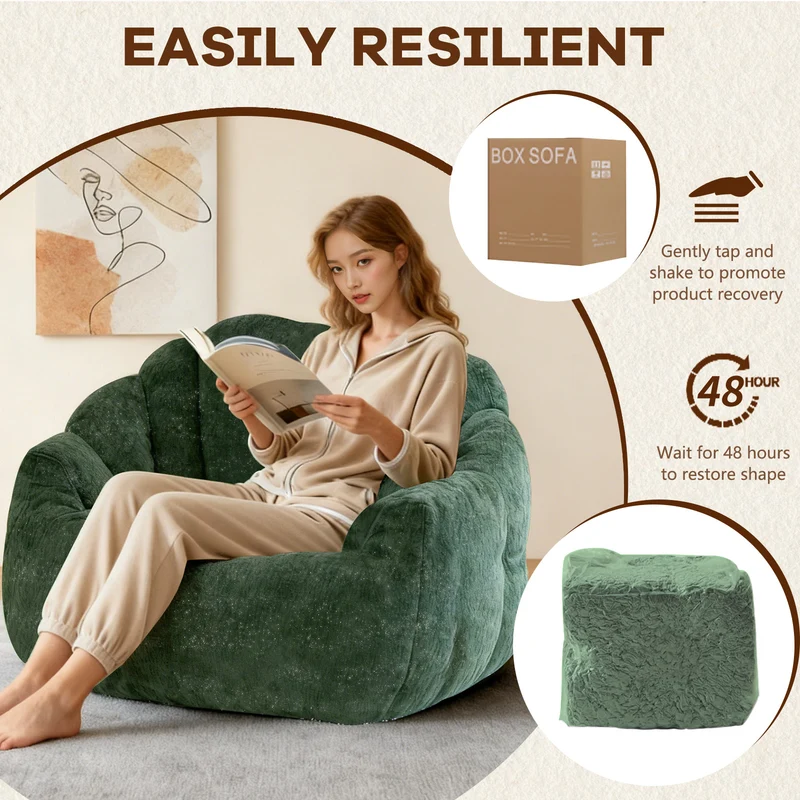 Fauteuil pouf bean bag rond tissu flanelle vert avec paillettes sans montage 99x86x64cm CHROMEBOOKCASE
