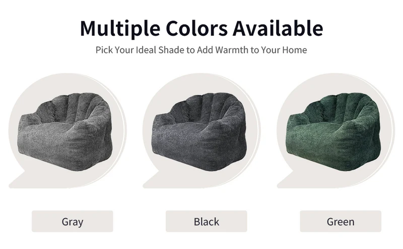 Fauteuil pouf bean bag rond tissu flanelle vert avec paillettes sans montage 99x86x64cm CHROMEBOOKCASE