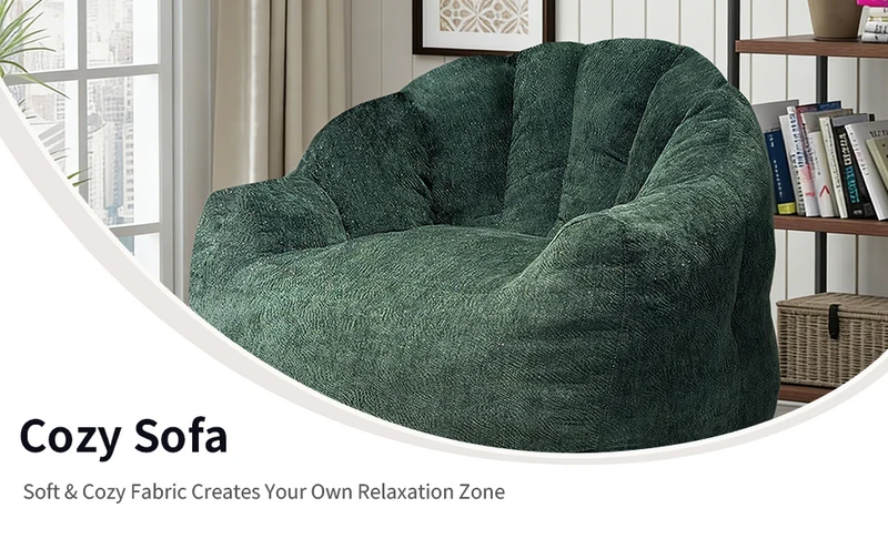 Fauteuil pouf bean bag rond tissu flanelle vert avec paillettes sans montage 99x86x64cm CHROMEBOOKCASE
