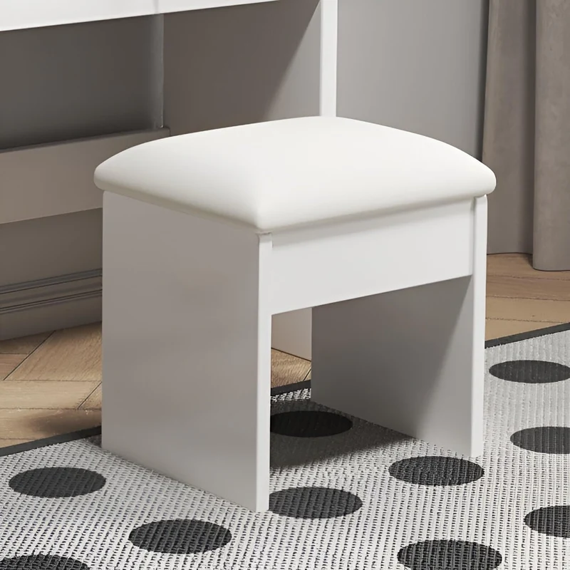 Coiffeuse blanche avec miroir LED à 3 couleurs, rangement latéral et 4 tiroirs, tabouret inclus SYMBIOSOM