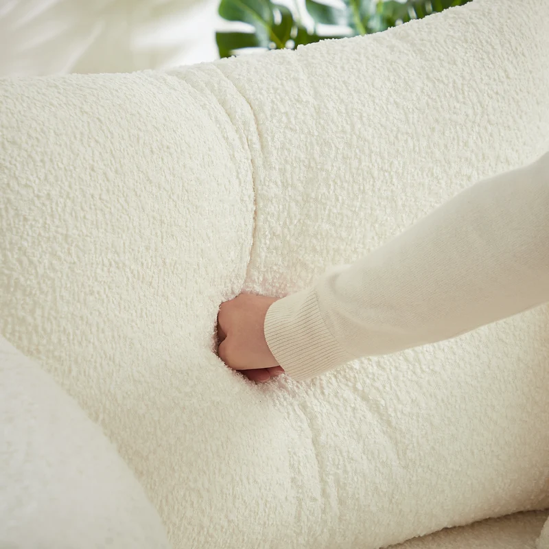 Fauteuil simple en chenille beige avec coussins, mousse sans montage BENCHWICKER