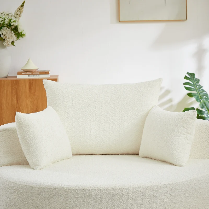 Fauteuil simple en chenille beige avec coussins, mousse sans montage BENCHWICKER