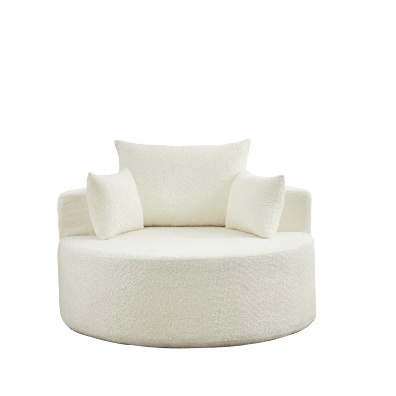 Fauteuil simple en chenille beige avec coussins, mousse sans montage BENCHWICKER