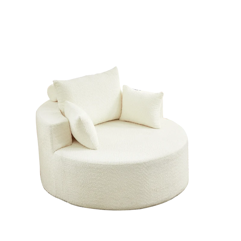 Fauteuil simple en chenille beige avec coussins, mousse sans montage BENCHWICKER