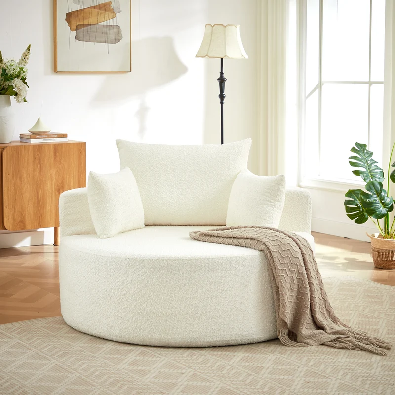Fauteuil simple en chenille beige avec coussins, mousse sans montage BENCHWICKER