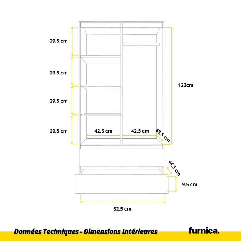 JOELLE - Armoire 2 Portes avec 2 Tiroirs - Blanc Mat / Blanc Brillant H180cm L90cm P50cm