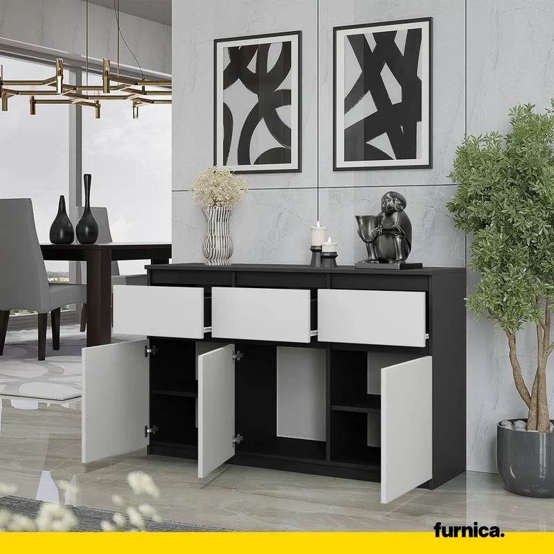 NOAH - Commode 3 Tiroirs et 3 Portes - Meuble de Rangement pour Couloir/Chambre - Buffet - H75cm L120cm P35cm (Anthracite/Blanc)