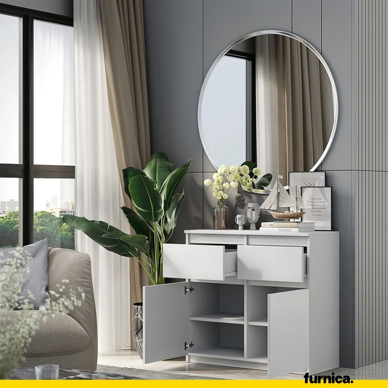 NOAH - Commode 2 Tiroirs et 2 Portes - Meuble de Rangement pour Couloir/Chambre - Buffet - H75cm L80cm P35cm (Blanc)