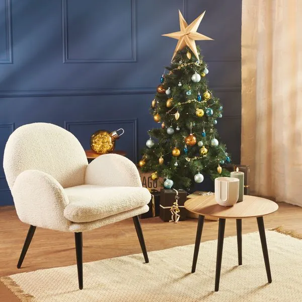 Fauteuil tissu effet laine bouclette blanc