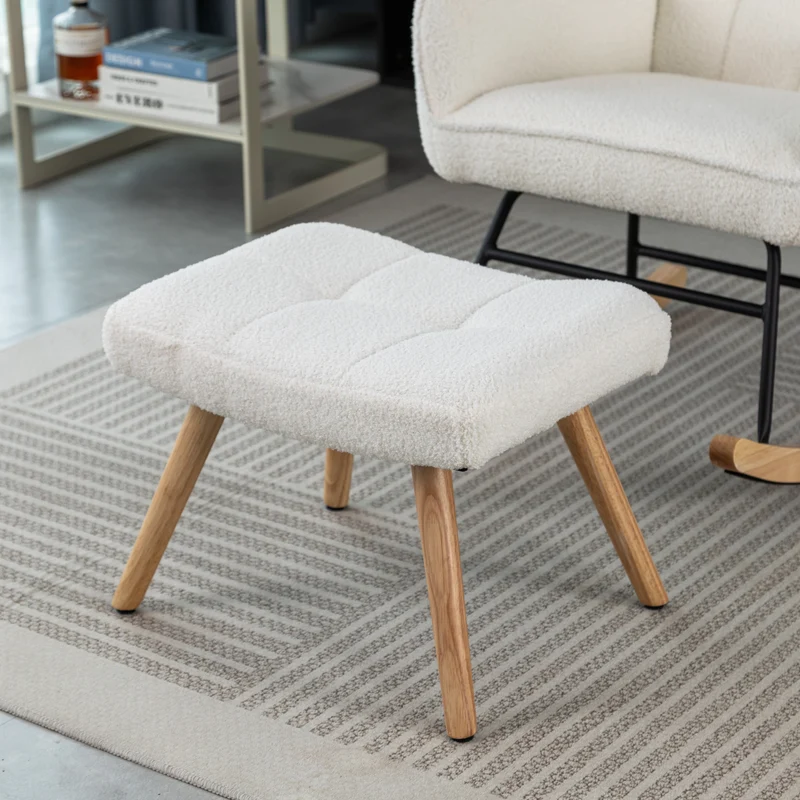 Fauteuil à bascule tissu bouclette blanc 1 oreiller et 1 repose-pieds KEVUINS