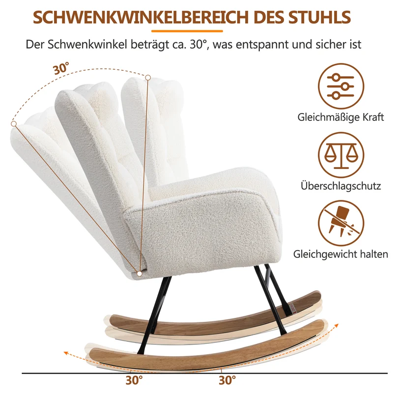 Fauteuil à bascule tissu bouclette blanc 1 oreiller et 1 repose-pieds KEVUINS
