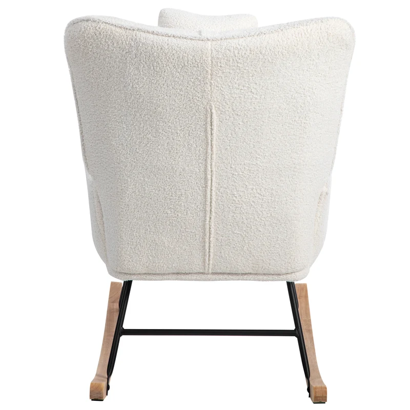 Fauteuil à bascule tissu bouclette blanc 1 oreiller et 1 repose-pieds KEVUINS